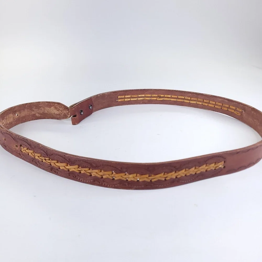 Vintage Genuine Leather Hand Tooled Braided Western Belt Size 42 inches